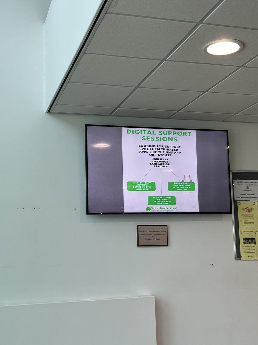 Your Back Yard (@yourbackyardcic) on Twitter photo We’re here today at Oakwood Lane GP practice hosting a digital drop in session! We’re here until 4 offering support with the NHS App and PATCHs☺️💚
<a href="/100DigitalLeeds/">100% Digital Leeds</a> #digitalinclusionleeds We’re here today at Oakwood Lane GP practice hosting a digital drop in session! We’re here until 4 offering support with the NHS App and PATCHs☺️💚
<a href="/100DigitalLeeds/">100% Digital Leeds</a> #digitalinclusionleeds