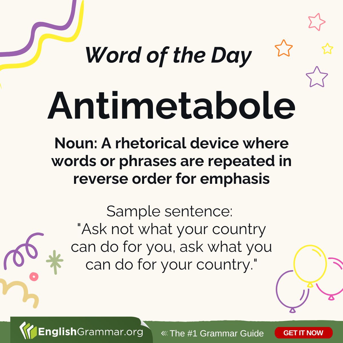 Can you give your own example of an antimetabole?

#vocabulary #writing #amwriting