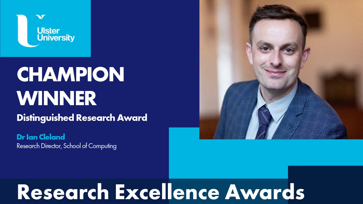 The Champion winner for Distinguished Research is awarded to Dr Ian Cleland. Ian has played an instrumental role in several multi-million flagship projects, as well as leading the establishment of Ulster’s Connected Health Living Lab. #ProudOfUU