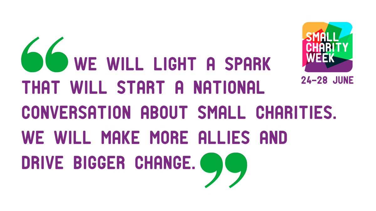 We've got big ambitions for #SmallCharityWeek 2024 💪 As well as sharing learning and celebrating the important work of our sector, we need to push for change. Learn more about our ambitions, plans and how you can get involved 👉 smallcharityweek.com/post/small-cha…