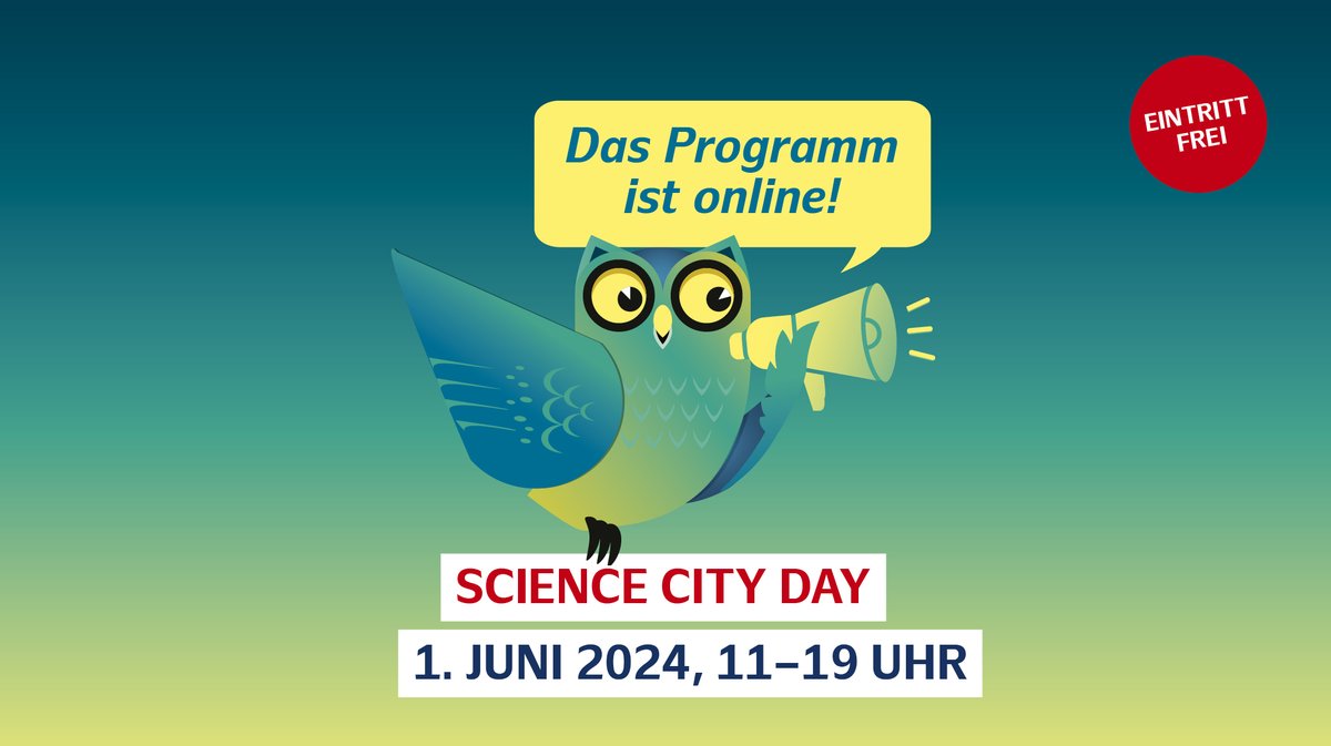 Das Programm des Science City Day (1. Juni, Eintritt frei) ist online! 180 Programmpunkte findet ihr jetzt auf unserer Website samt Filterfunktion, Infos zur Anfahrt und einen Lageplan. Schaut vorbei: sciencecityday.de