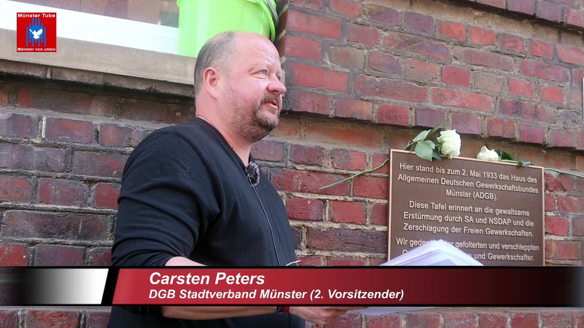 Erinnerung in #Münster an die Zerschlagung der Gewerkschaften am 2. Mai 1933 - Rede: Carsten Peters (#DGB) - @ms_keinenmeter @vvnbdams @promsgegennazis @Karottentorte @manwink #NieWieder #Niewiederistjetzt #NoNazis #NoAfD #WirSindDieBrandmauer youtu.be/tGvU7W46nNY