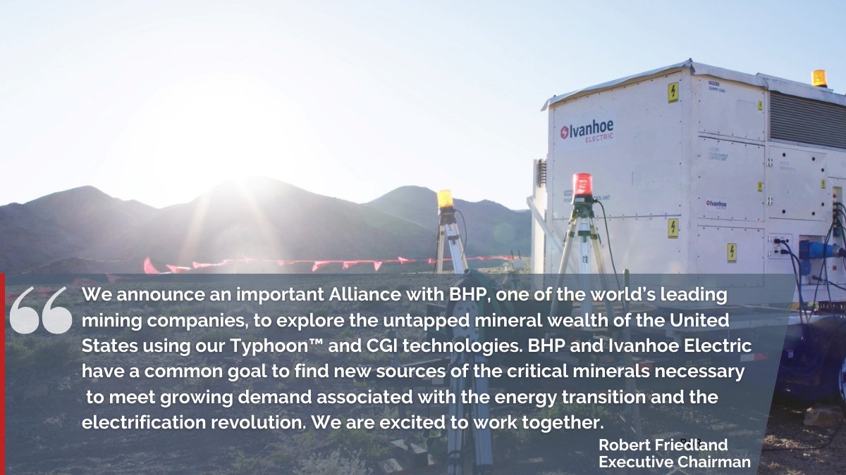 Ivanhoe Electric Announces Exploration Alliance with BHP to Accelerate the Search for #Copper and Other Critical Minerals in the United States. bit.ly/4bLBcEr