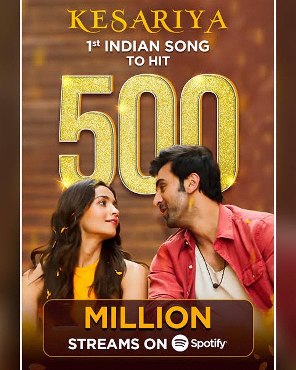 Kesariya, from Brahmastra Makes History, the only Indian track to surpass 500 million streams on Spotify!
.
'Kesariya' is acknowledged as one of the most successful collaborations among Pritam, Amitabh Bhattacharya, and Arijit Singh. With this milestone, the song has undoubtedly…