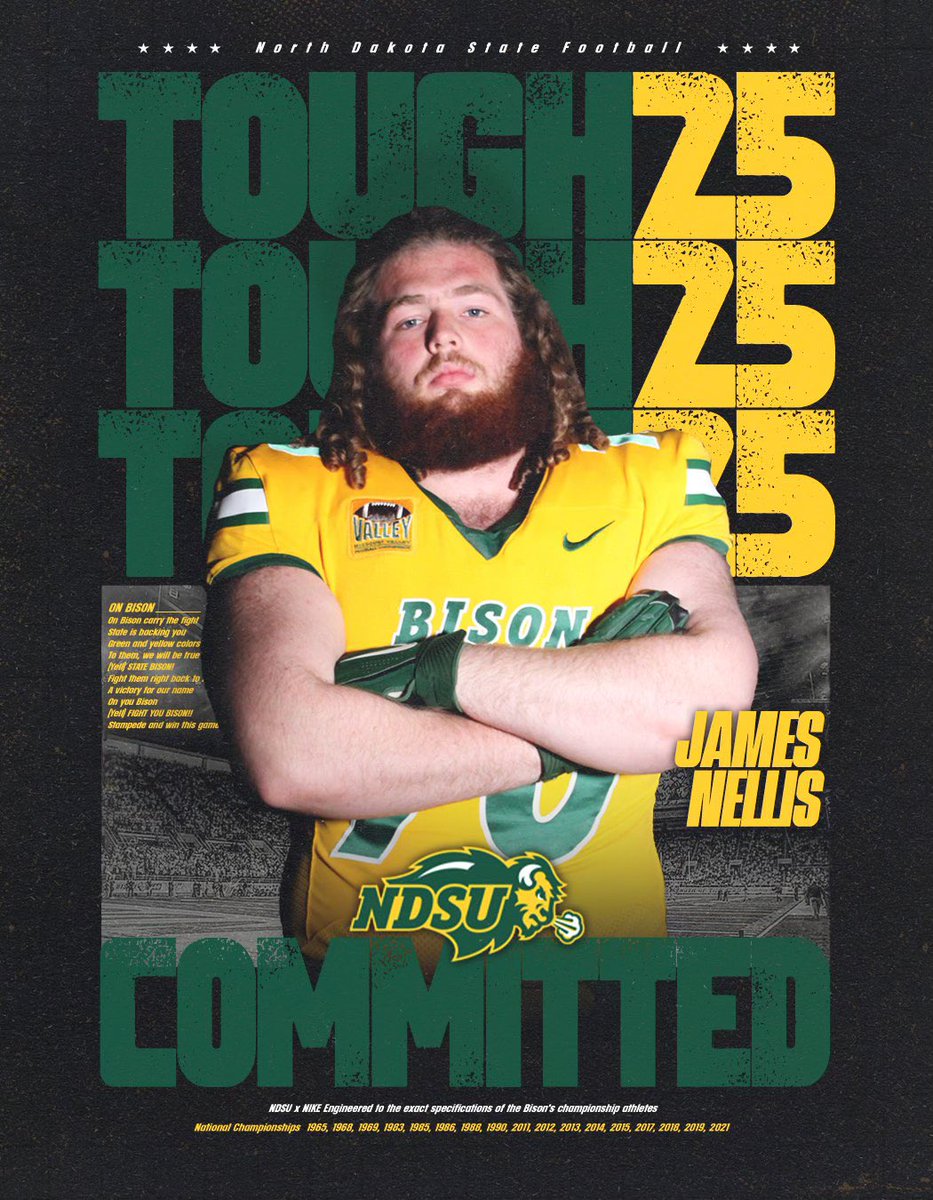 Committed! 🦬🤘 Thank you @Coach_JNorris @CoachSeefeld @CoachTimNDSU @FBCoachLarson for helping me get here! #GoBison