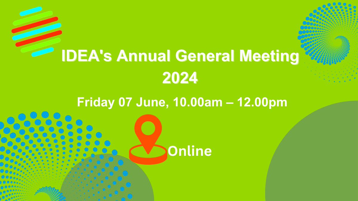 We are delighted to invite IDEA members to our Annual General Meeting 2024 taking Friday 07 June, 10am – 12pm, Online. This will also include sharing of IDEA's new Strategy. The deadline for registration is Friday 17 May. Register👉 bit.ly/3UPY8N5