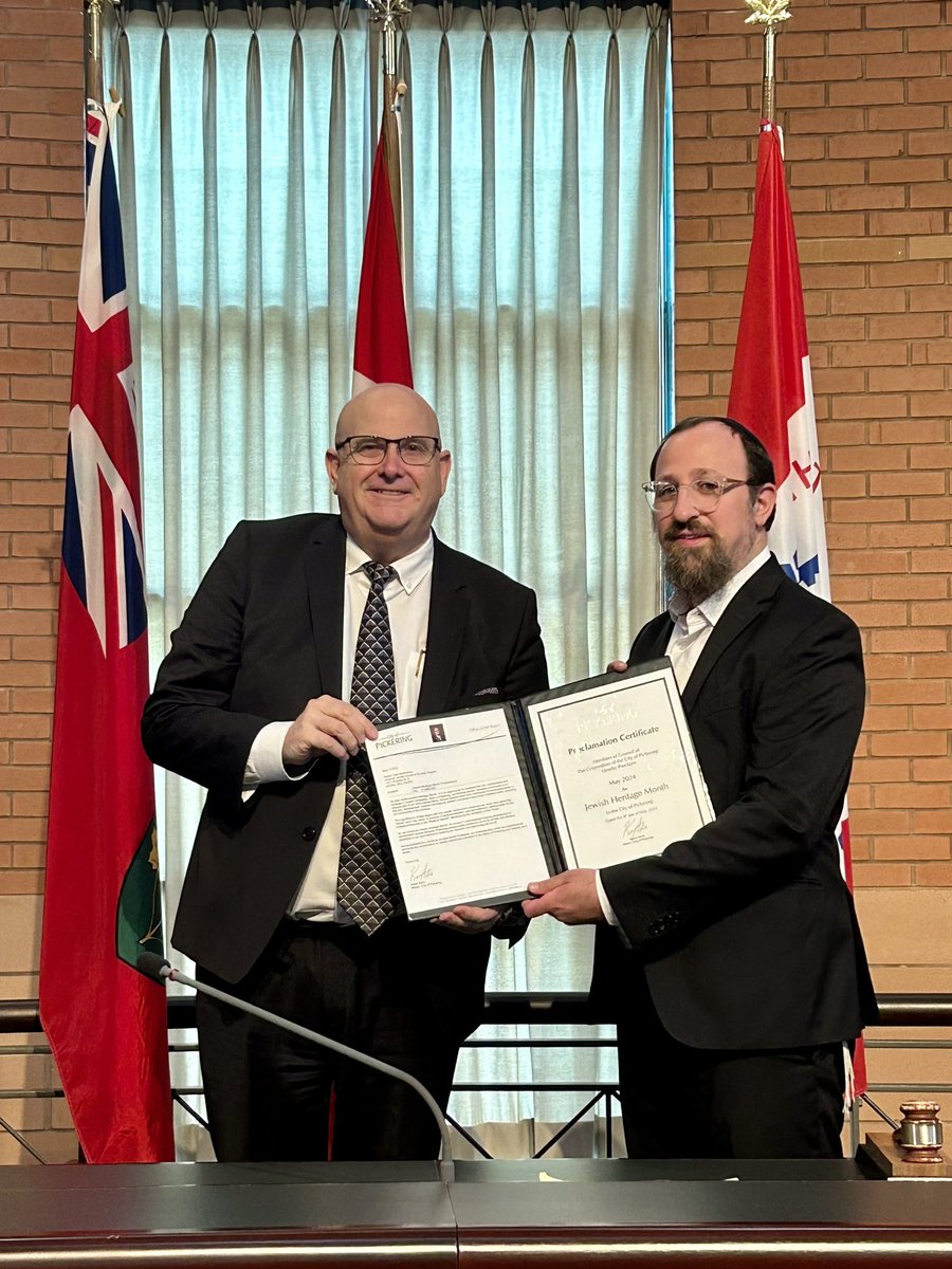 Delighted to welcome Rabbi Tzali Borenstein from Chabad Jewish Centre of Durham as we proclaimed May as #JewishHeritageMonth in Pickering! 

We celebrate the rich contributions of Jewish Canadians to our city. Let's explore traditions, confront antisemitism, & foster inclusivity.