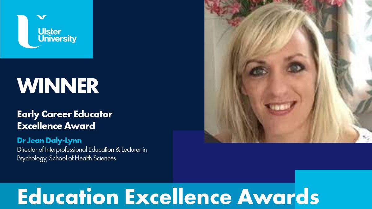 Next, we celebrate our Distinguished Education Excellence Award winners. Our first award is for Early Career Educator Excellence and is awarded to Dr Jean Daly-Lynn. This award recognises her outstanding contribution to education. #ProudOfUU