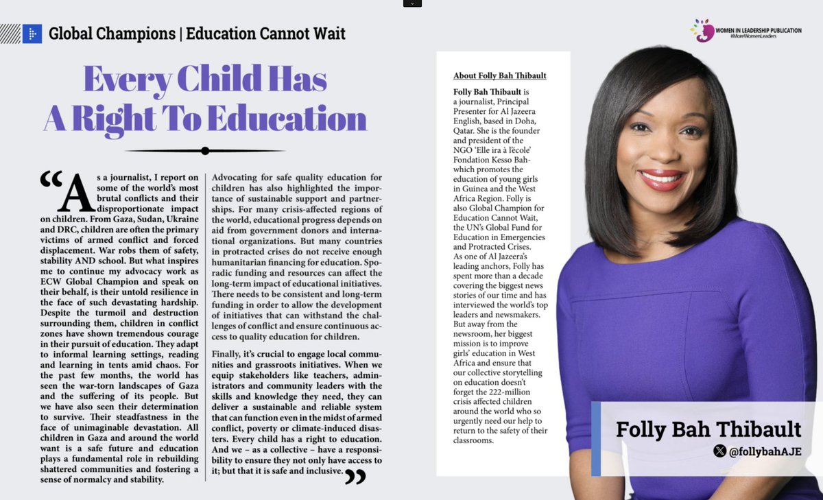 'All children in #Gaza & around the world want is a safe future, and education plays a fundamental role in rebuilding shattered communities and fostering a sense of normalcy and stability.' ~@FollyBahAJE, #ECW🌎 Champion @WILPublication⤵️ cloud.3dissue.com/184930/185400/… @AJEnglish