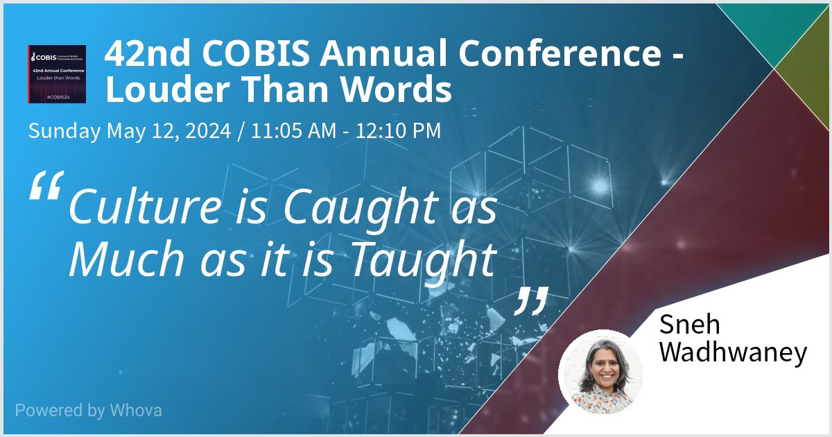 An absolute honour! I am delighted to present on this amazing topic with our director @VuppalTBS at the 42nd COBIS Annual Conference - Louder Than Words. #COBIS24 Do you think culture is caught as much as it is taught? #culture