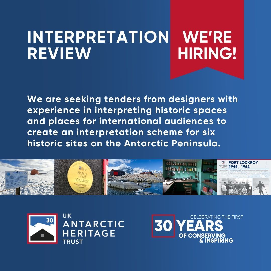We seek tenders from designers with experience interpreting historic spaces and places for international audiences to create an interpretation scheme for 6 historic sites in Antarctica.​ ➢ Initial enquiry: 21 May ➢ Tender sub: 21 Jun ➢ More info: ukaht.org/jobs/invitatio…