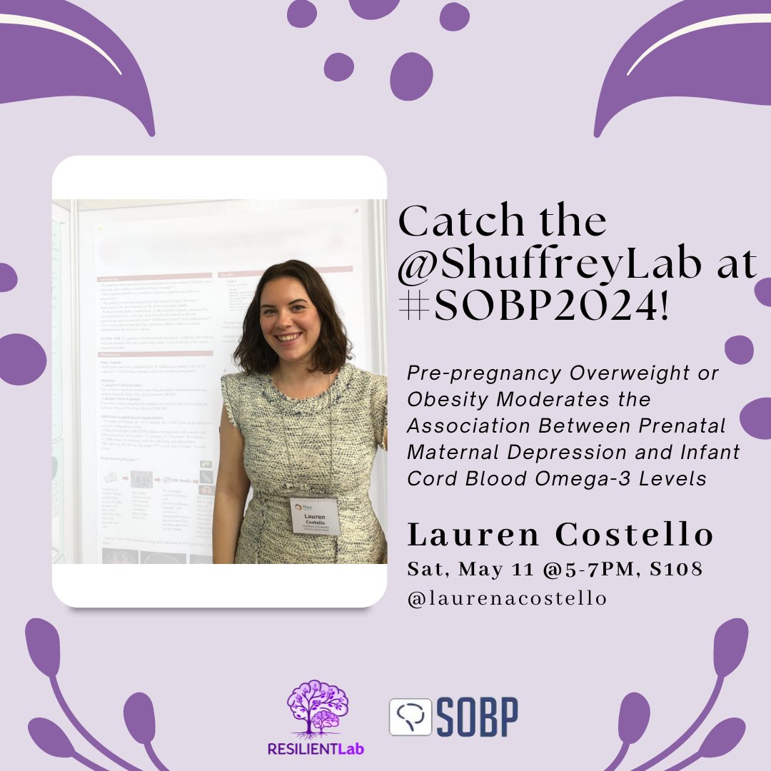 RESILIENT Lab is heading to Texas for #SOBP2024! 🧠🤰Lauren will be presenting some of our latest work: Pre-pregnancy overweight or obesity moderates the association between prenatal maternal depression and infant cord blood omega-3 level. Check out her poster to learn more!