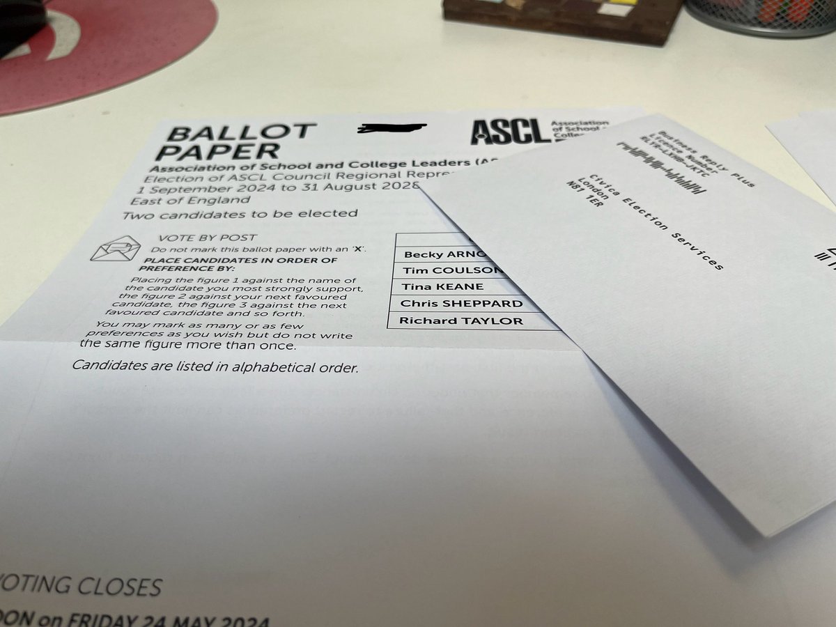 Just voted in the @ASCL_UK East of England Council Election, have you? 

As school leaders we teach the importance of voting to students but sometimes don’t do it ourself. 

Eligible members please vote!