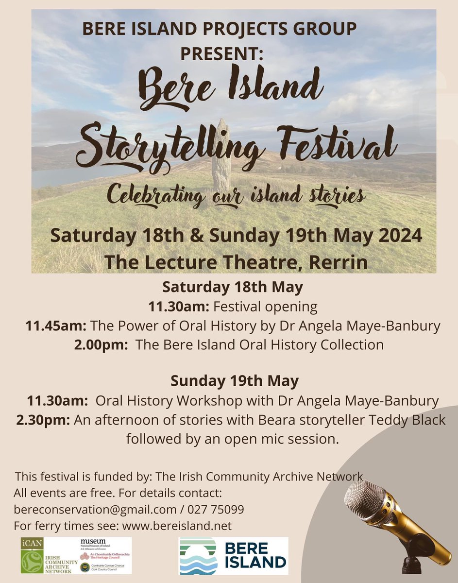 The #BereIsland Storytelling Festival will take place on Saturday 18th and Sunday 19th May, we’re delighted to welcome @DrAMayeBanbury and Teddy Black to the festival, and a big thank you to our funders @ItsOurHeritage