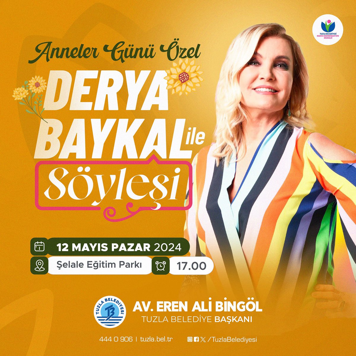 Anneler Günü’ne Özel Derya Baykal ile Söyleşi 🌸 Kıymetli annelerimiz 12 Mayıs Pazar günü saat 17.00’de gerçekleşecek olan söyleşi programımızda Derya Baykal konuğumuz oluyor. Tüm anneleri bekliyoruz. 📍Şelale Eğitim Parkı