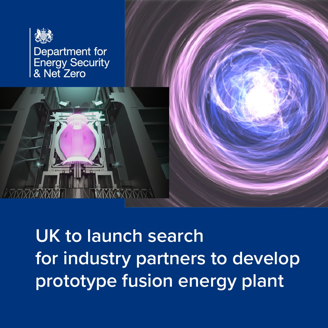 Fusion can be an essential part of the world's future energy supply. To help the UK remain at the forefront of fusion technology @10DowningStreet and @AndrewBowie_MP launched a competition to identify the right industrial partners to help deliver this. gov.uk/government/new…