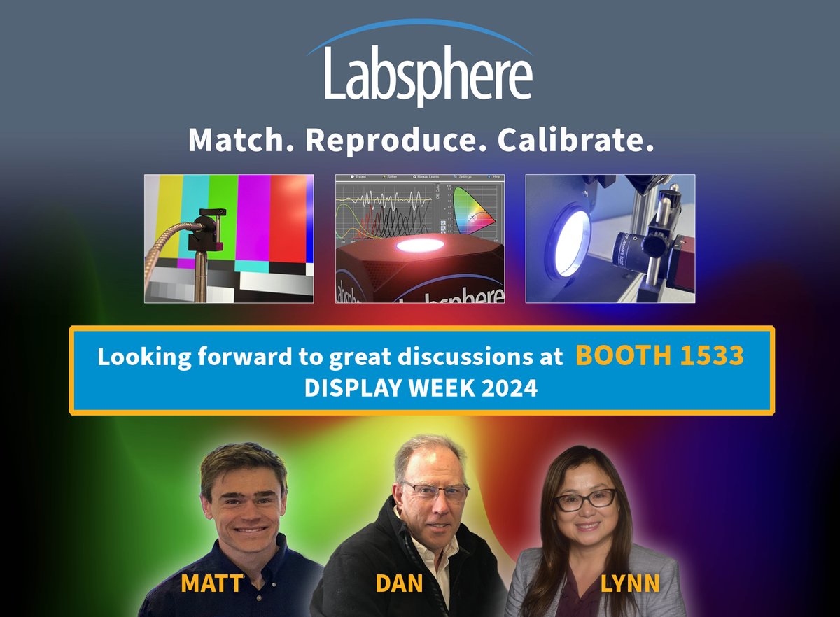 Counting down the days to #DisplayWeek2024 Don’t forget to schedule a meeting with our team to discuss your applications and show you innovations in display and colorimeter calibration to transform the accuracy of your instruments. See you at BOOTH 1533! #Labsphere #SpectraFT