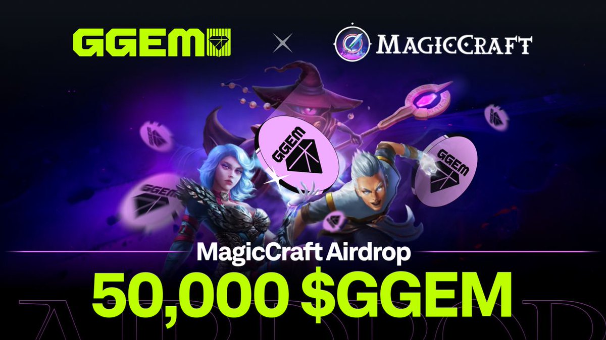 🪂 Join this #AIRDROP organized by @GGEM_LAUNCHER exclusively for @MagicCraftGame community! 👉 PARTICIPATE HERE: gleam.io/aGEUf/ggem-x-m… 🏆 PRIZE: 50,000 $GGEM Tokens for 25 winners (2,000 $GGEMs each) 📅 DEADLINE: May 14, 14:00 UTC Love MOBAs & PvPs? Welcome to MagicCraft!…