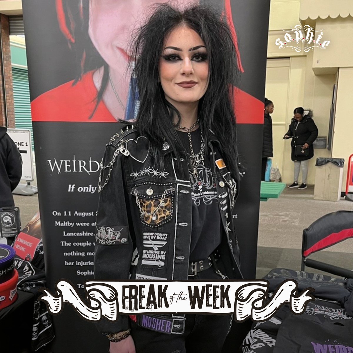 Freak Of The Week this week is Casey, looking fabulous in her Sophie t-shirt, paired with jacked loaded with our patches! 😍🖤 Thank you for your support! 🖤 #wearesophie
