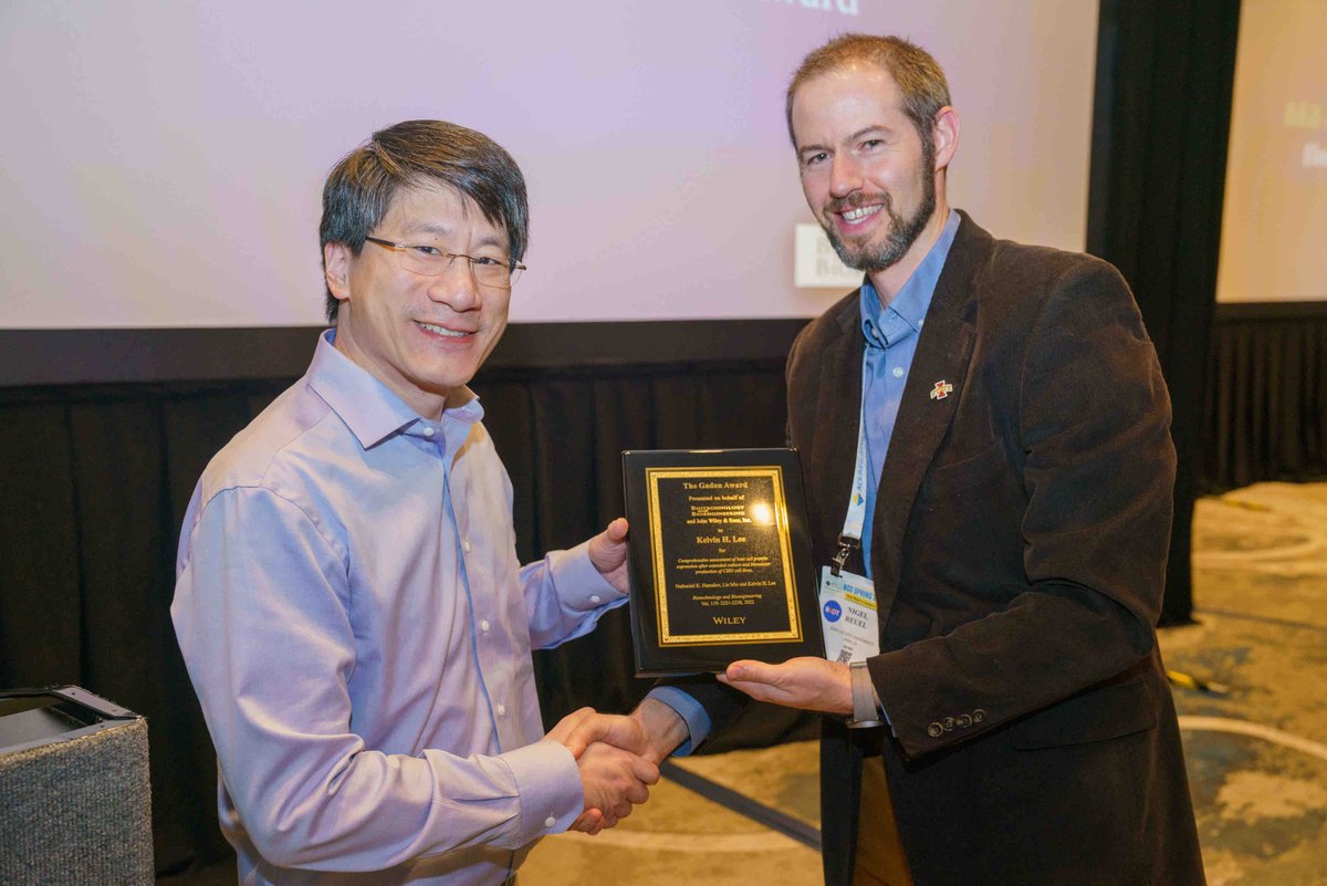 Congratulations again to 2024 B&B Elmer Gaden Award Lecturer, Kelvin Lee! This award was est by John Wiley & Sons, Inc. & the journal Biotechnology & Bioengineering to recognize a high-impact paper of exceptional innovation, creativity & originality as well as career achievement.