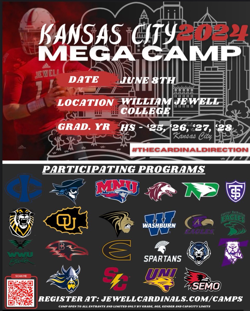 Camp is growing fast. 🔥 More college coaches ✅️ More ballers ✅️ Great location ✅️ Pads for the Bigs ✅️ Sign up ➕️ Show up ➕️ Ball out 🟰 Offer williamjewellfootball.totalcamps.com/shop/EVENT