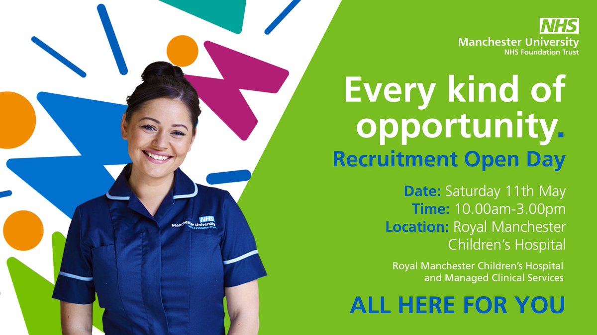 RMCH is hosting an Open Day on 11th May, and we want you to join us 📆 Come along to discover why our Children’s Hospital is such a brilliant place to work, meet our teams & learn about the care we deliver to families across Manchester 💙 Find out more: bit.ly/41QoRK2