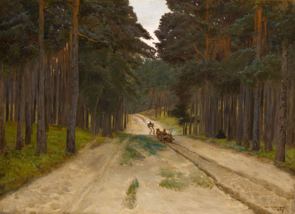 Józef Chełmoński - Droga w lesie (olej na płótnie, 59 x 81 cm), 1887, Muzeum Narodowe w Krakowie. #PolishMastersofArt