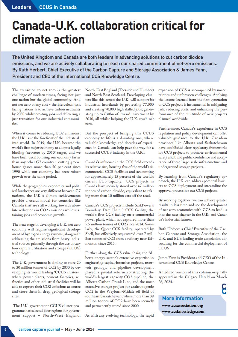 Thanks to <a href="/ccsjournal/">Carbon Capture Journal</a> for publishing our recent OpEd with <a href="/The_CCSA/">CCSA</a> in their May/June issue focused on CCUS in Canada. Read it here or find it online (subscribers only): carboncapturejournal.com/allnews.aspx