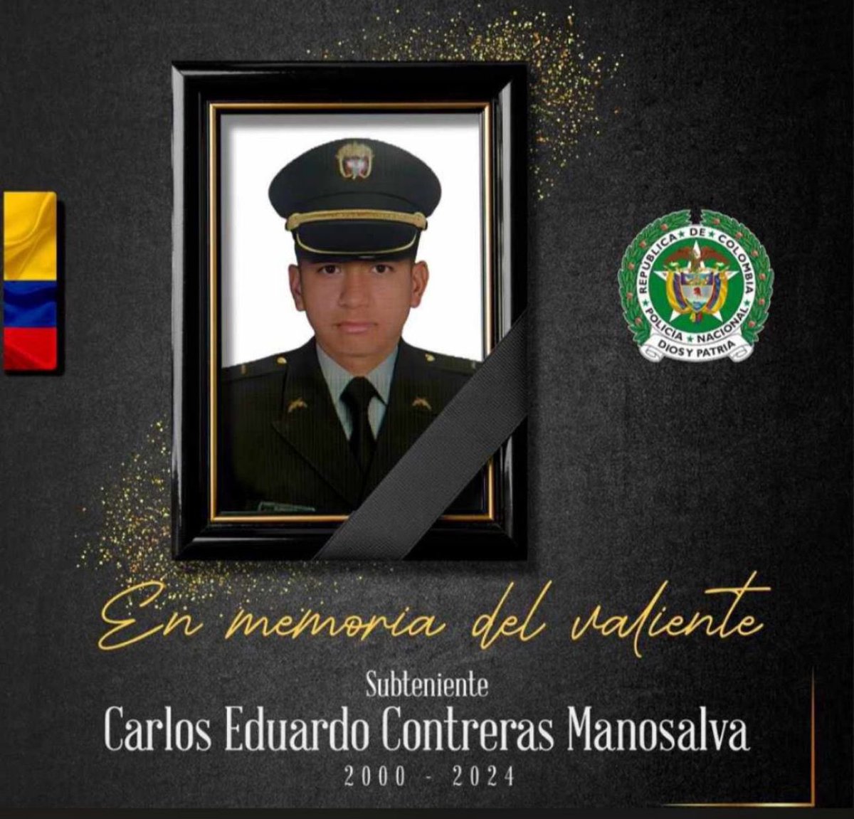 Paz en su tumba. Los héroes de nuestra amada @PoliciaColombia dan todo por proteger a los colombianos. Tranquilidad y acompañamiento a su familia. Captura urgente de toda la organización es el mejor homenaje para este héroe. #EsunHonorSerPolicia