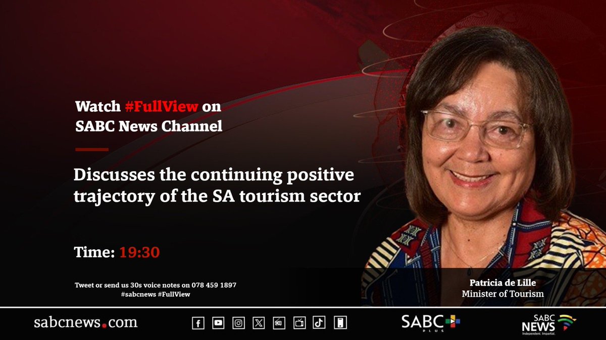 [LATER ON] On #FullView Patricia de Lille, discusses the continuing positive trajectory of the SA tourism sector. #SABCNews