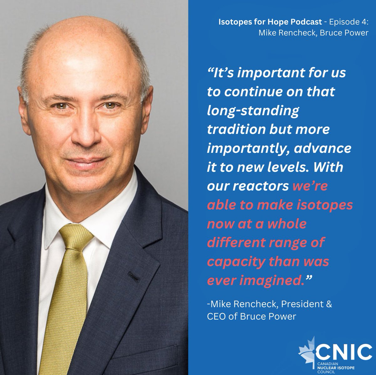 Mike Rencheck of <a href="/Bruce_Power/">Bruce Power NGS</a> joins the Isotopes for Hope Podcast to explore how Canada is building upon its historical leadership and leveraging nuclear power and technology to produce isotopes at a scale that is unmatched. 

Watch here: youtube.com/watch?v=dlrHWB…