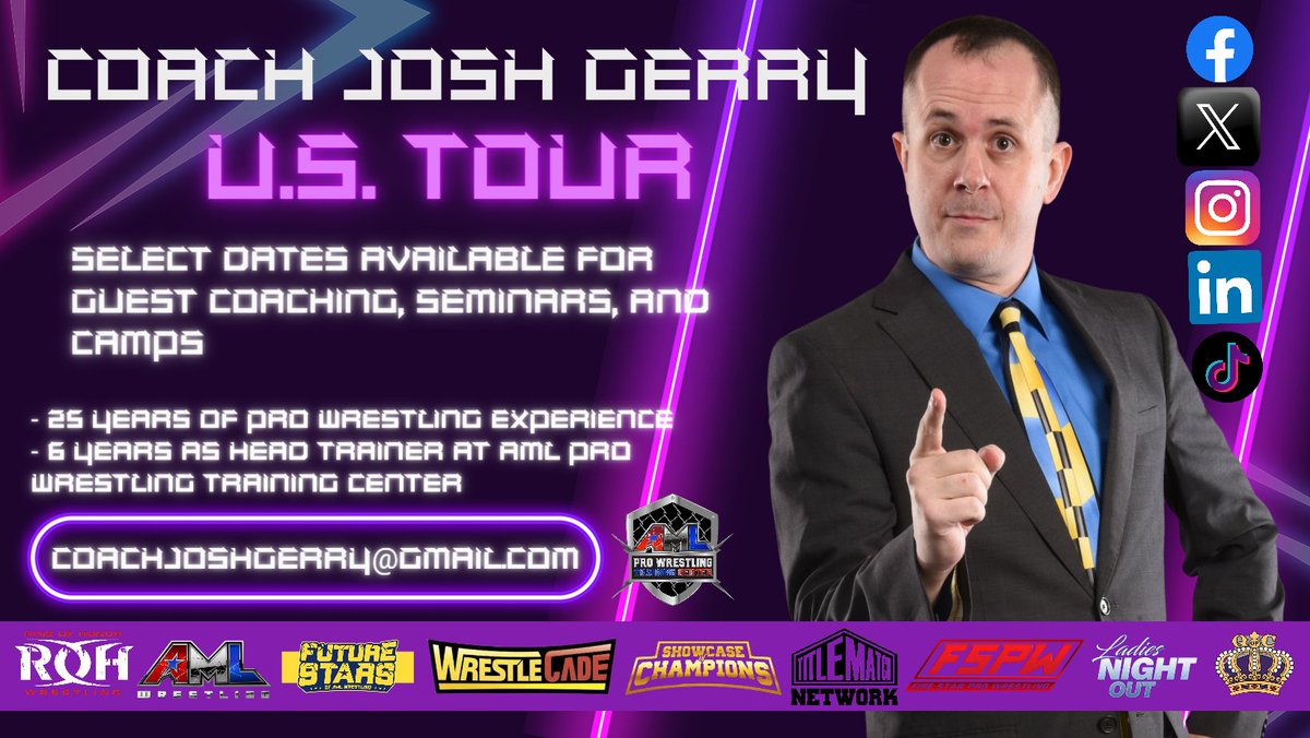 Starting later this month, I will be visiting pro wrestling schools and promotions around the United States, providing guest coaching, seminars, and camps. I have some select dates available, and would love to help as many people and places that I can.