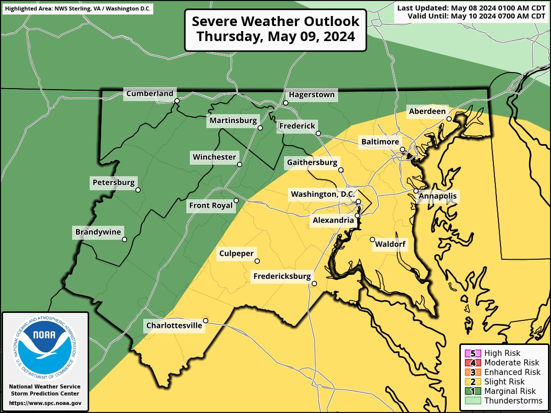 Early heads-up -- DC area could see some strong to severe storms on Thursday afternoon/evening. We'll provide more details over the next day as the potential comes into focus.