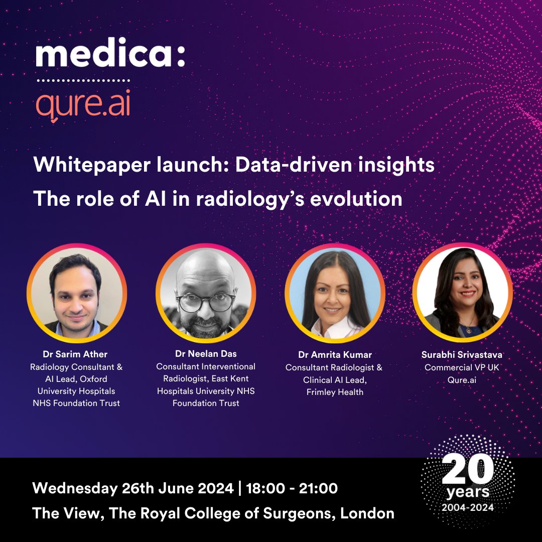 Meet our expert speakers at our whitepaper launch in London this June, in partnership with @qure_ai. Earn free CPD points and learn about AI-driven insights in radiology.

Register here: ➡️medica.co.uk/whitepaper_eve…

#Teleradiology #AIinHealthcare