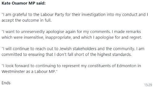 🚨 NEW: Kate Osamor has been given the Labour whip back after she was suspended for saying Gaza should be remembered as a genocide on Holocaust Memorial Day