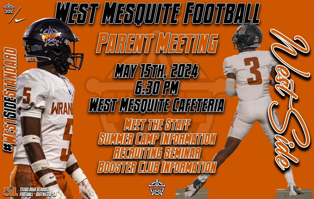 📅 West Football 24-25 Football Parent Meeting 📅 

Make sure you have adult representation at the meeting! Tons of important information and an opportunity to meet the coaches!

#WestSideStandard | #ITWIT