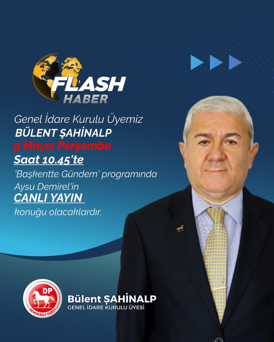 Genel İdare Kurulu Üyemiz Sayın Bülent Şahinalp @SahinalpBulent 9 Mayıs Perşembe günü Saat 10.45'te @flashhabertvcom ekranlarında canlı yayın konuğu olacaklardır.