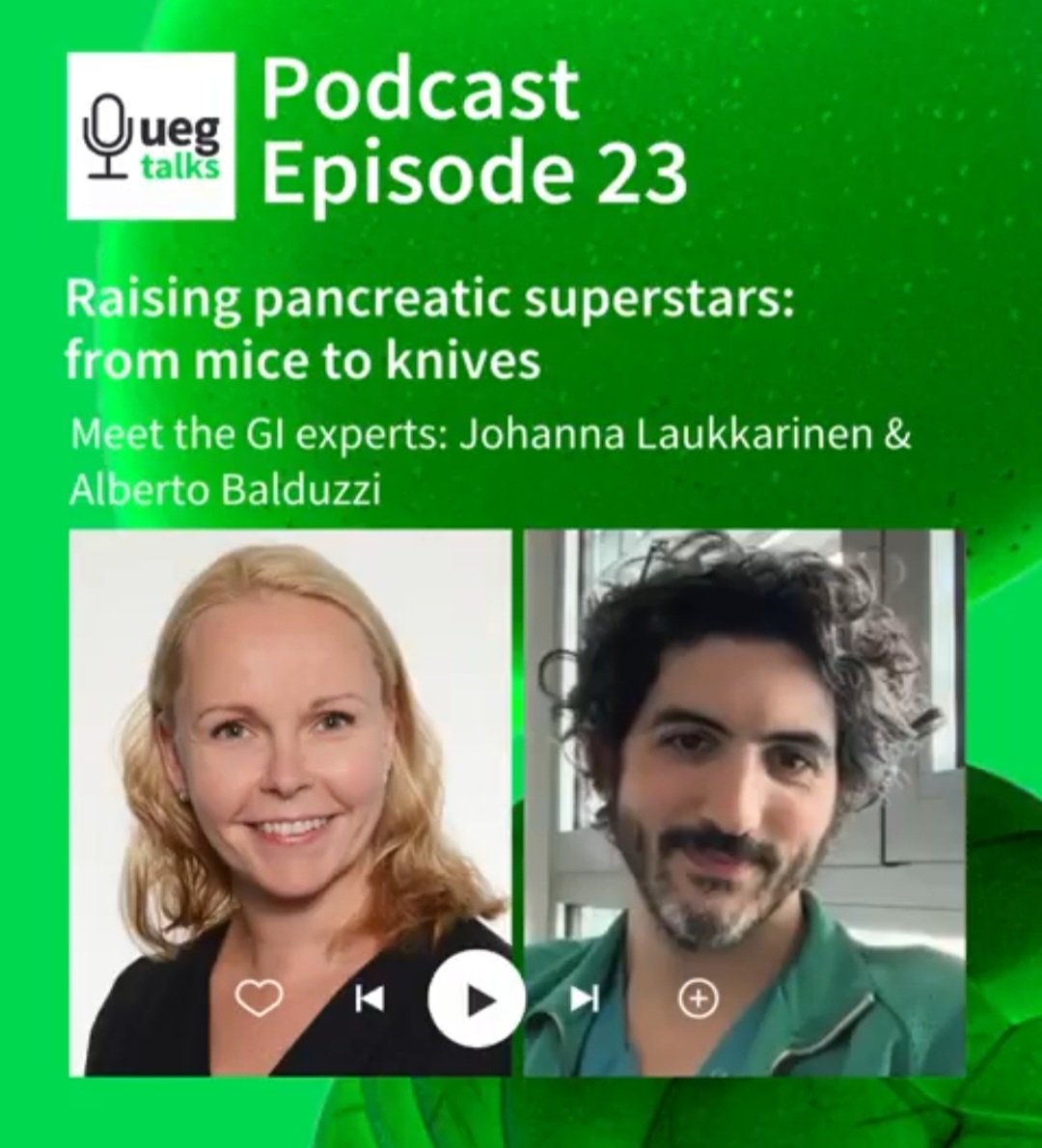 🚨 Don't miss the latest #UEG podcast ➡️From 🐀🐁 to 🔪🔪 ➡️Raising pancreatic superstars💫 👇👇 #JohannaLaukkarinen 🇫🇮 @albe_balduzzi 🇮🇹 🎙Spotify: spoti.fi/46SMFzQ 🎧 Apple: apple.co/3MVrzsz @EurPancClub @Gio_Marchegiani @my_ueg #GITwitter #pancreas