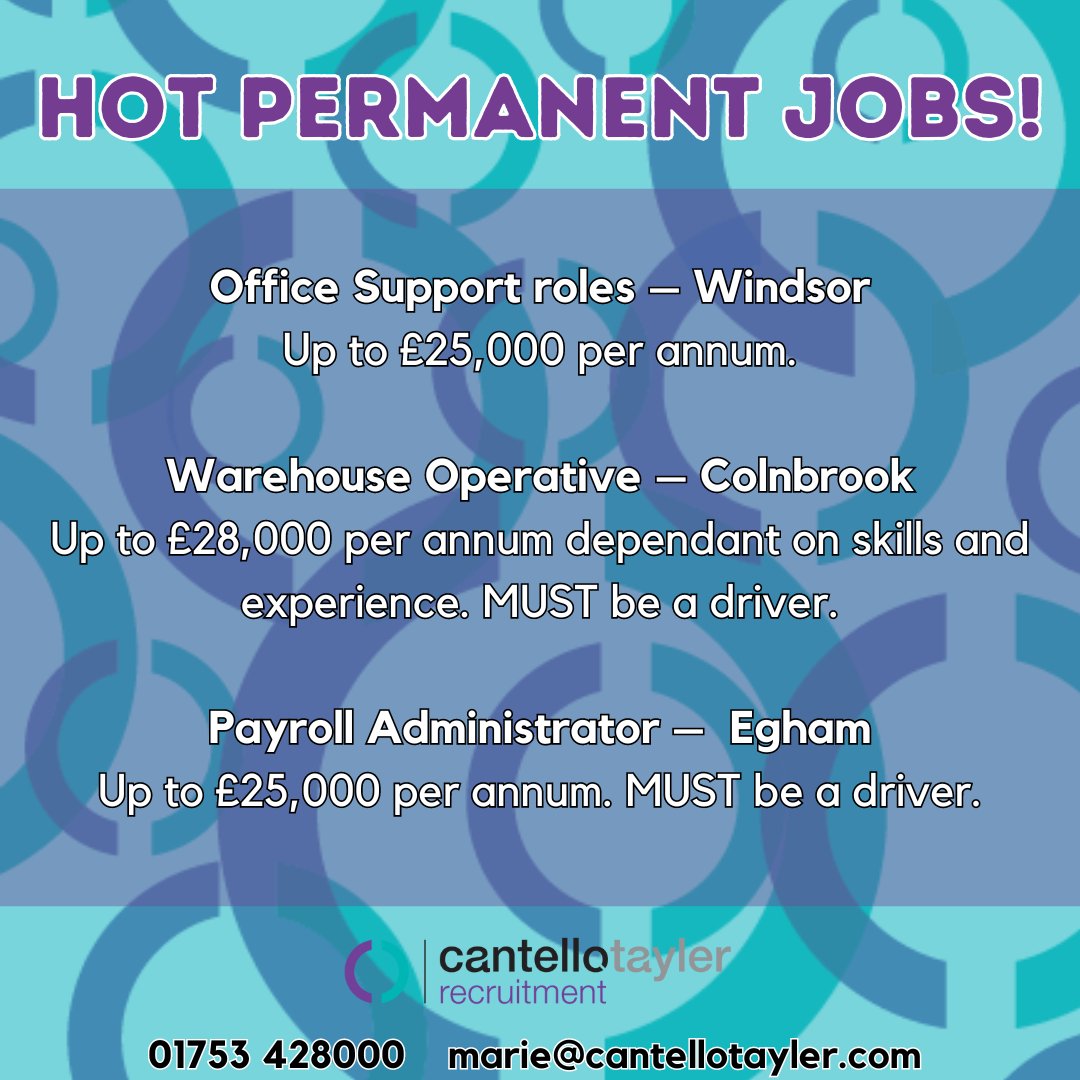 🔥 HOT JOBS 🔥

Marie's hot jobs for this week. Get in touch on 01753 428000.

#hotjobs #newjob #findajob