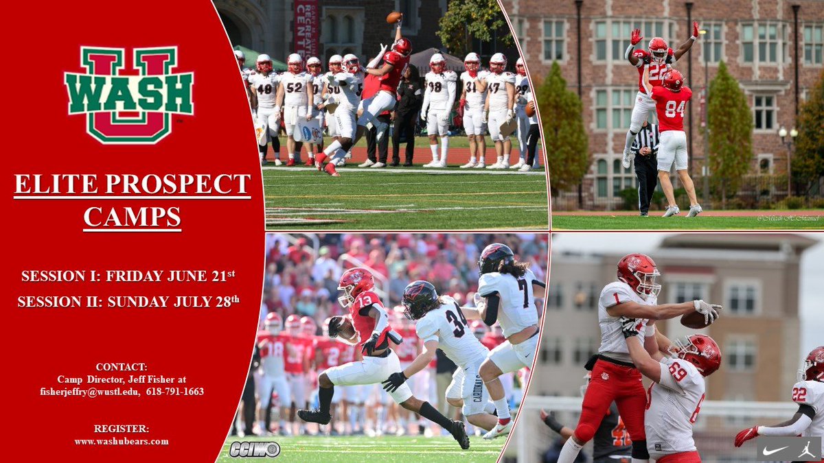 Still time to sign up for our prospect camps this summer! Click the link to register, so you can be evaluated in front of the Wash U football staff and see our beautiful campus! 🐻🐻 washubears.com/sports/2022/6/…