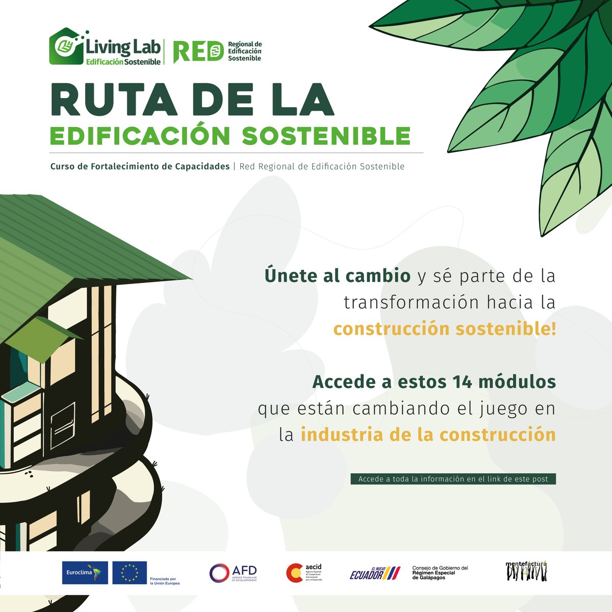#AT #LivingLab #Galápagos | ✅Conoce la importancia de la edificación sostenible, el financiamiento verde, la Red Regional de Edificación Sostenible y más… en estos 14 módulos que buscan transformar el paradigma de la construcción🏗️

👉+Info en el enlace: bit.ly/3QPBsdx