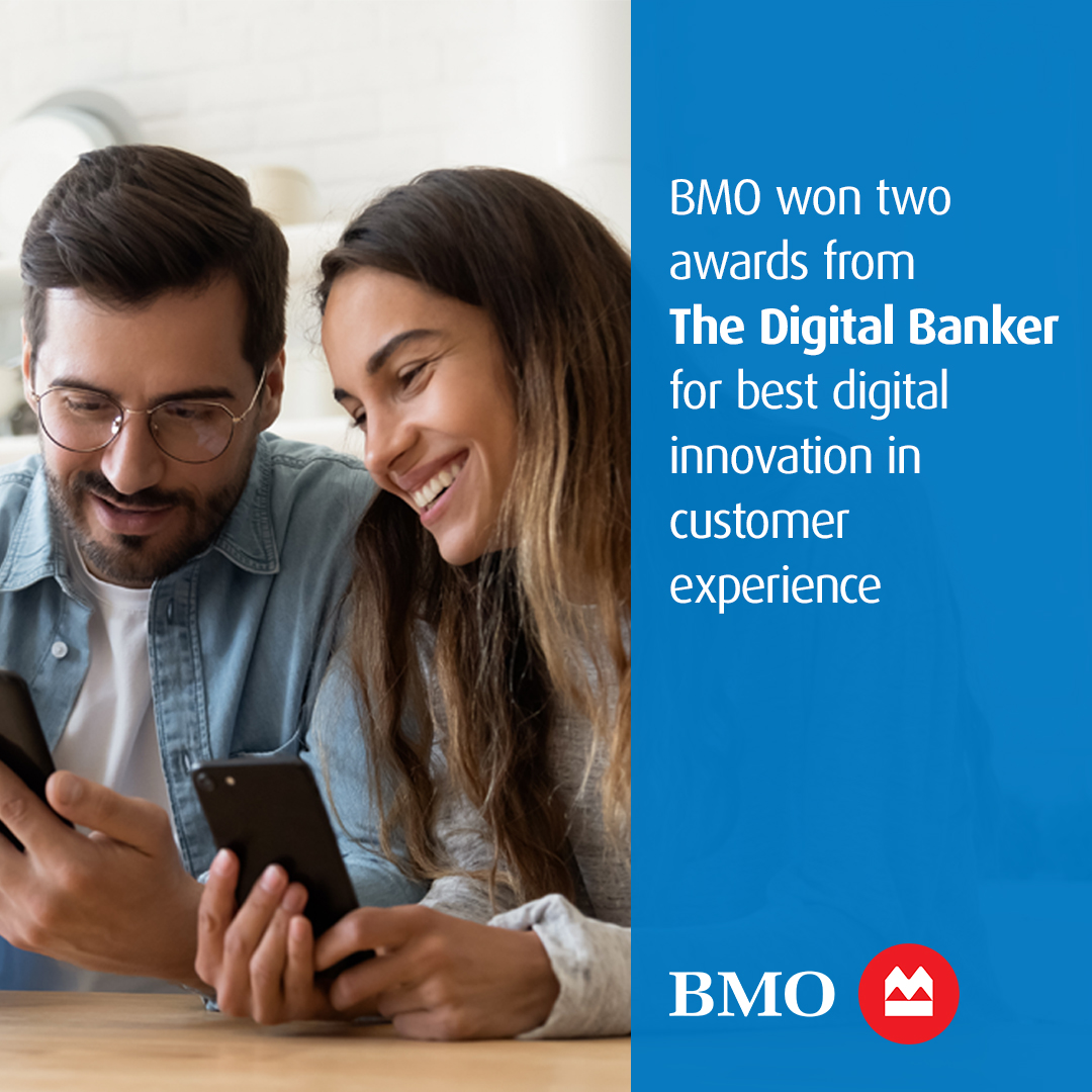 BMO has been awarded two Digital Banker Awards for best digital innovation in customer experience! This recognition highlights BMO’s commitment to providing its customers with innovative ways to make real financial progress. #ProudToWorkAtBMO