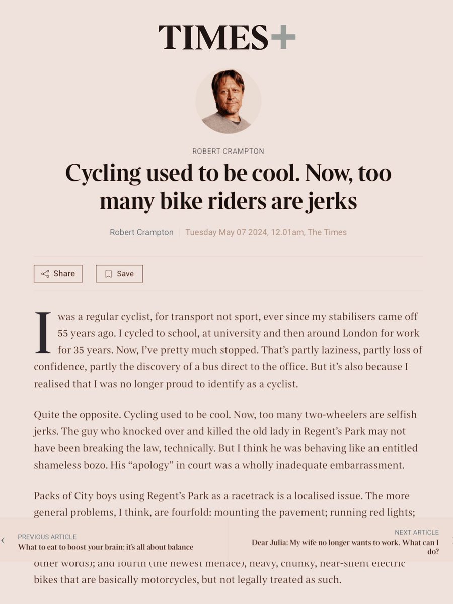 theJeremyVine's tweet photo. It sickens me when I see cheap clickbait like this, which only allows more and more drivers to think people on bicycles are trash... from the very same newspaper whose reporter, Mary Bowers, is still in a coma 13 years after a truck ran her over in London. https://t.co/zn9QWR8SnG