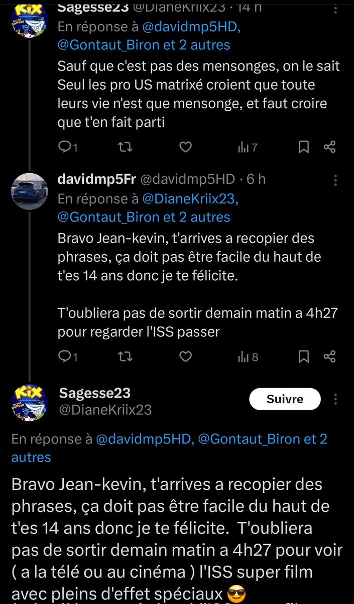 davidmp5HD's tweet photo. Le niveau des Jean-kevin PP manga de 14ans sur twitter c'est fort quand même, j'imagine même pas la vie de merde qu'ils vont avoir en grandissant.
Une station spatiale internationale que tout le monde peu regarder dans le ciel c'est des effets spéciaux 😂
#jeankevin https://t.co/3Z7xmBxAHn