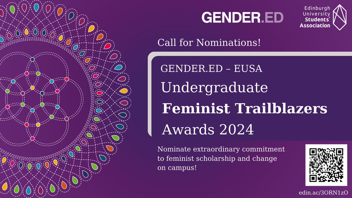 🎉 Great news! The nomination deadline for the GENDER.ED @EdUniStudents Undergraduate Feminist Trailblazers Awards is extended to 15 May! 🎉 Submit your nomination to honor those making a difference through feminist activism, research, and volunteering. edin.ac/3QCl8wy