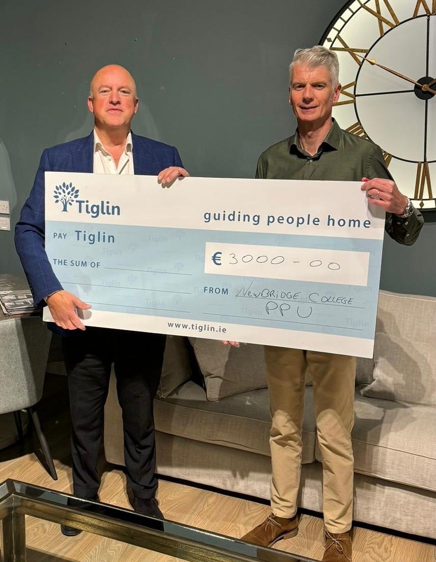Thank You to the Newbridge College past pupil community. Following the Business Lunch <a href="/KeadeenHotel/">The Keadeen Hotel</a>  the PPU is delighted to present €3,000 to Charity Partner,Tiglin.

📷PPU Committee Member, Aubrey McCarthy (Founder &amp; Chairman Tiglin) PPU President Mark Prendergast.

#alumni