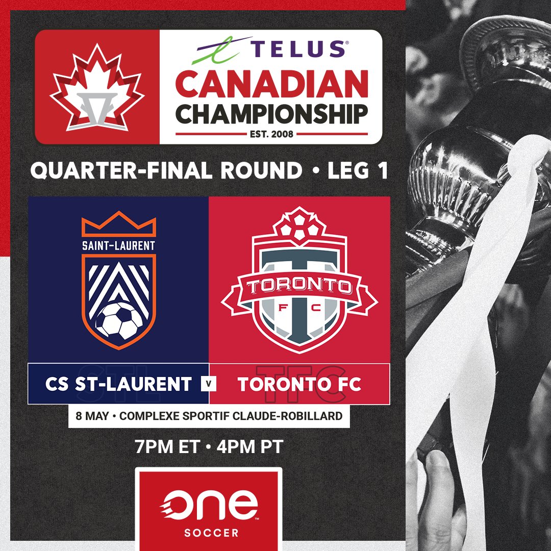 Toronto FC and CS Saint-Laurent clash in #CanChamp Quarterfinal action TONIGHT ⚔️ Don’t miss a second, LIVE on @OneSoccer!