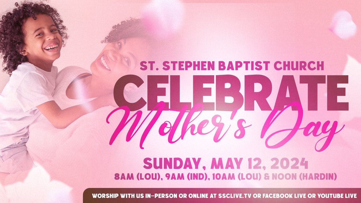 Let's celebrate all the Mothers together! Join us Sunday, May 12, 2024 on all campuses and online on our Youtube page, Facebook live, and SSClive. #ssclive @kwcosby