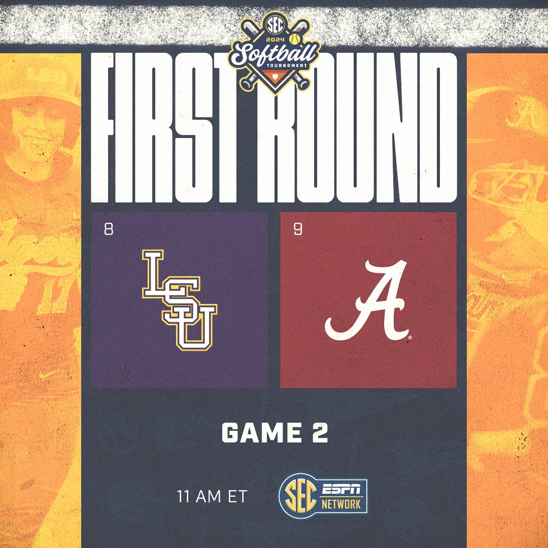 Up and at 'em 🥎 FIRST ROUND No. 8 @LSUsoftball vs. No. 9 @AlabamaSB 📺 @SECNetwork: es.pn/3wpbMxg ⏰: 11 AM ET #SECSB x #SECTourney
