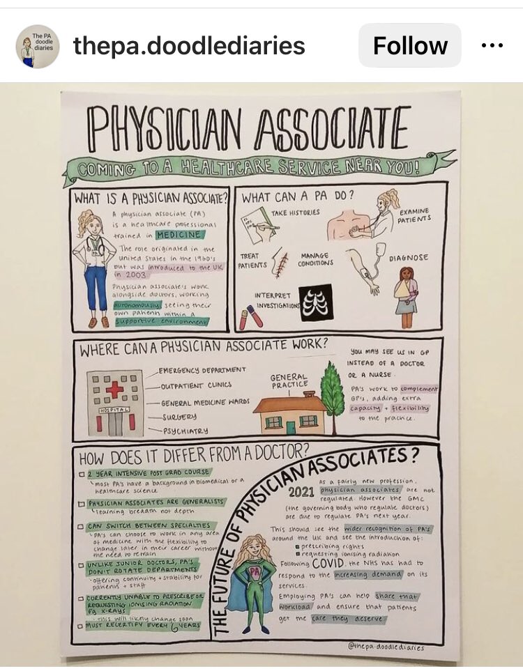 polarbear1066's tweet photo. @BookLady50 @iDrSunny I’ve just looked on social media and this came up. It concerns me that a physician associate seems to think they’re trained in medicine and can “treat patients” and “diagnose” without  full medical degree. Is this accurate? https://t.co/H7T7fAic25